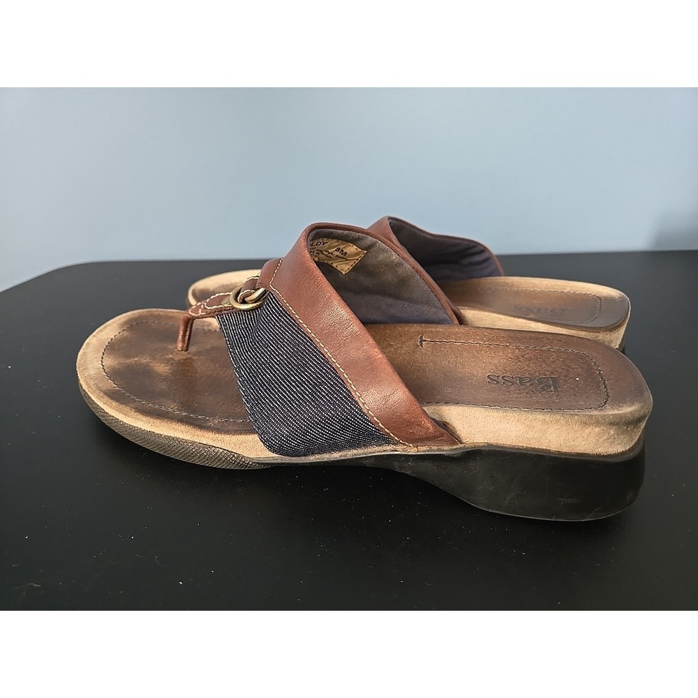 Bass Hildy Denim Thong Sandals Women's‎ 8 Leather Denim Comfort Flat Flip Flops